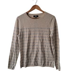 NWT Lands' End Sandshell Stripe Cashmere Sweater Tan & Gray Women's Size L 14-16